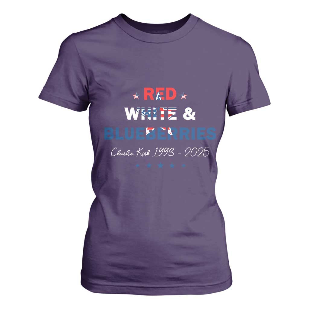 Red White and Blueberries T Shirt For Women Charlie Kirk 1993 2025 Patriotic Memorial TS02 Purple Print Your Wear