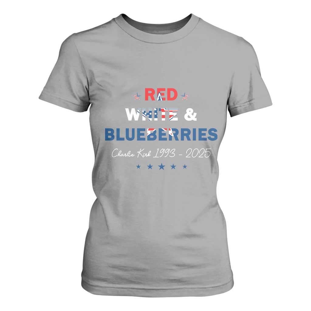 Red White and Blueberries T Shirt For Women Charlie Kirk 1993 2025 Patriotic Memorial TS02 Sport Gray Print Your Wear