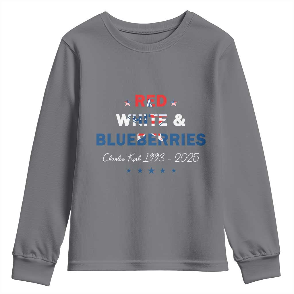 Red White and Blueberries Youth Sweatshirt Charlie Kirk 1993 2025 Patriotic Memorial TS02 Charcoal Print Your Wear