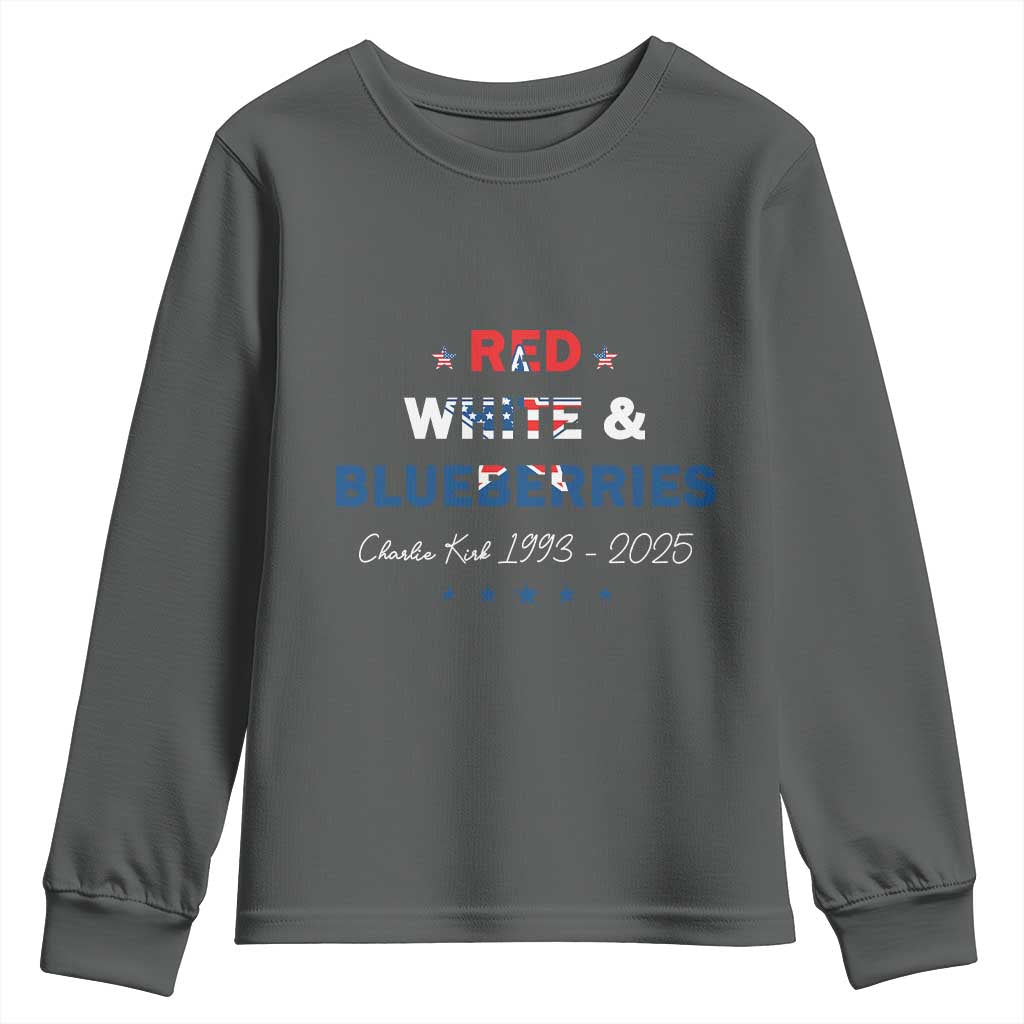 Red White and Blueberries Youth Sweatshirt Charlie Kirk 1993 2025 Patriotic Memorial TS02 Dark Heather Print Your Wear