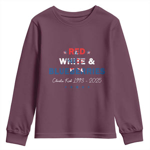 Red White and Blueberries Youth Sweatshirt Charlie Kirk 1993 2025 Patriotic Memorial TS02 Maroon Print Your Wear