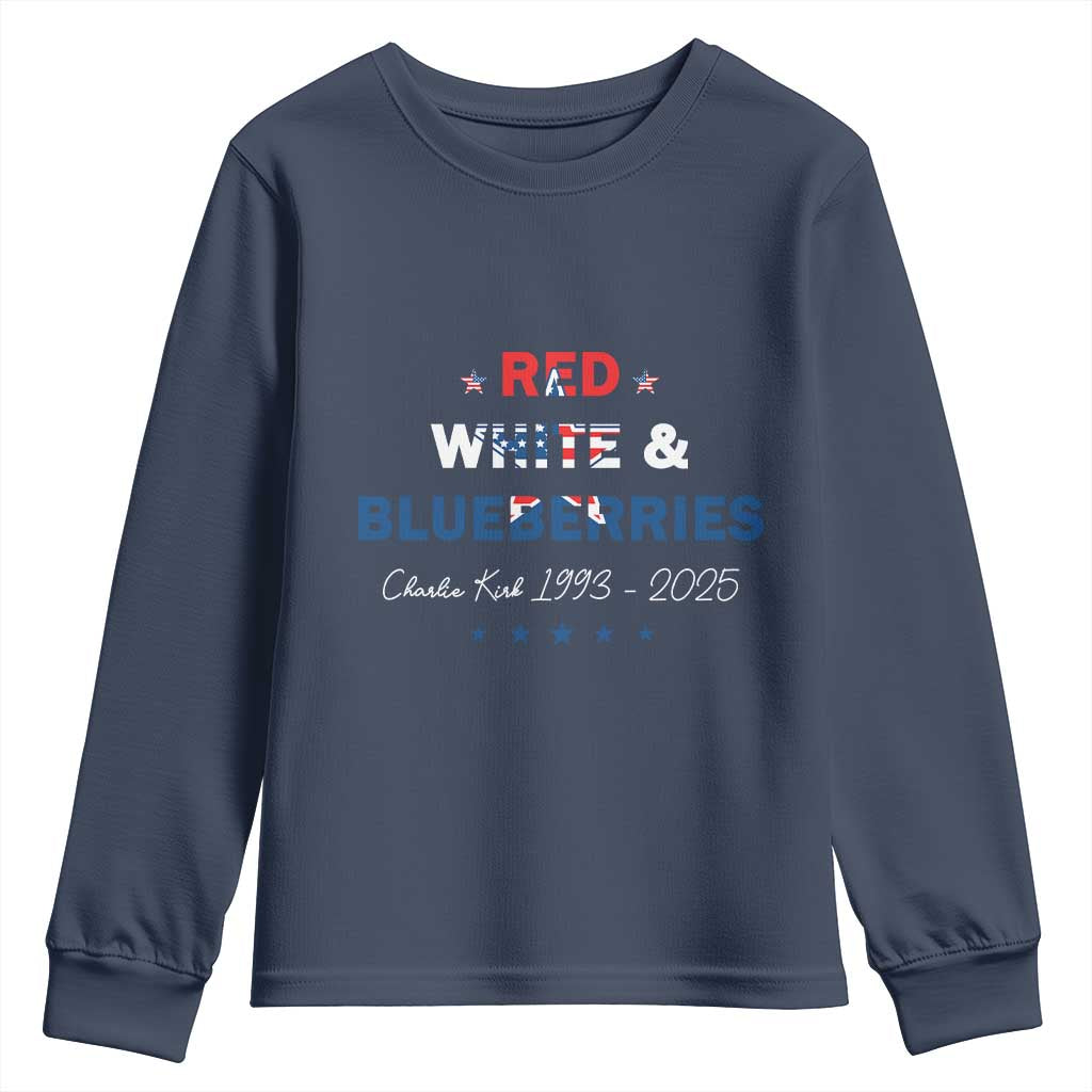 Red White and Blueberries Youth Sweatshirt Charlie Kirk 1993 2025 Patriotic Memorial TS02 Navy Print Your Wear