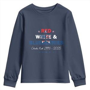 Red White and Blueberries Youth Sweatshirt Charlie Kirk 1993 2025 Patriotic Memorial TS02 Navy Print Your Wear