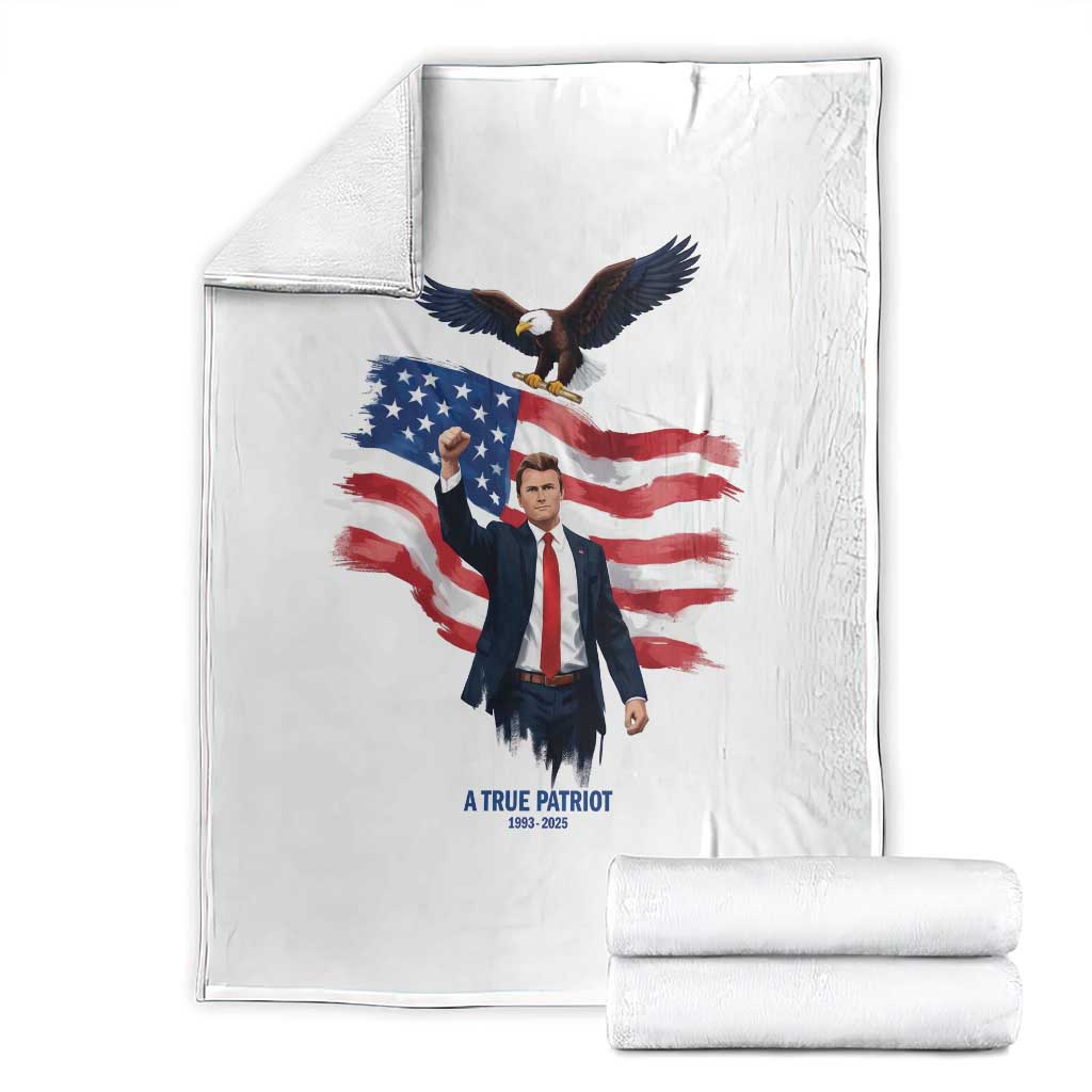 Charlie Kirk Tribute Throw Blanket A True Patriot American Flag Patriotic Eagle TS02 White Print Your Wear