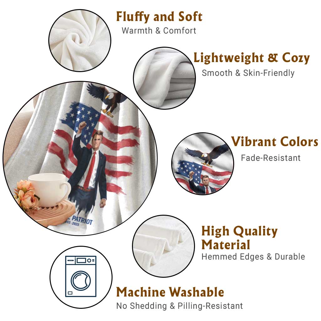 Charlie Kirk Tribute Throw Blanket A True Patriot American Flag Patriotic Eagle TS02 Print Your Wear