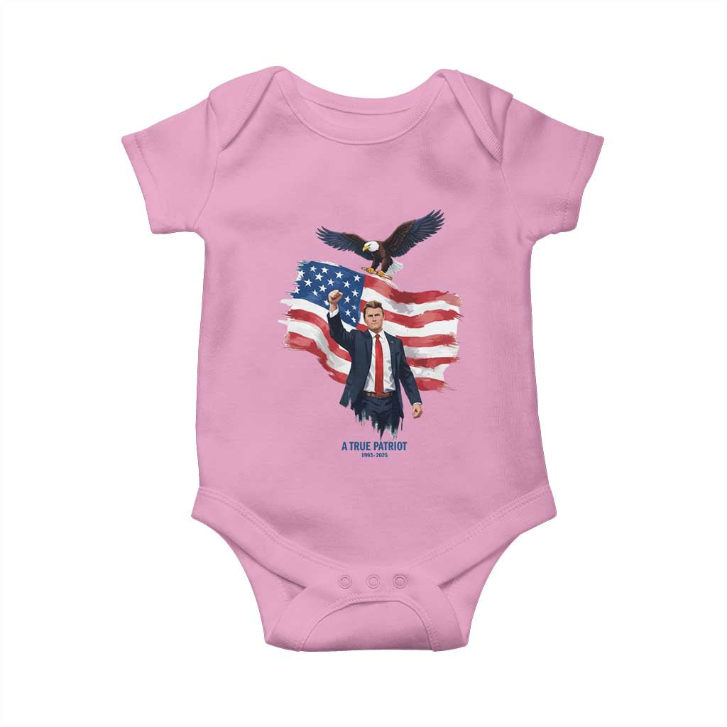Charlie Kirk Tribute Baby Onesie A True Patriot American Flag Patriotic Eagle TS02 Light Pink Print Your Wear