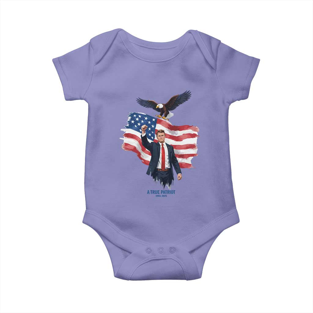 Charlie Kirk Tribute Baby Onesie A True Patriot American Flag Patriotic Eagle TS02 Violet Print Your Wear