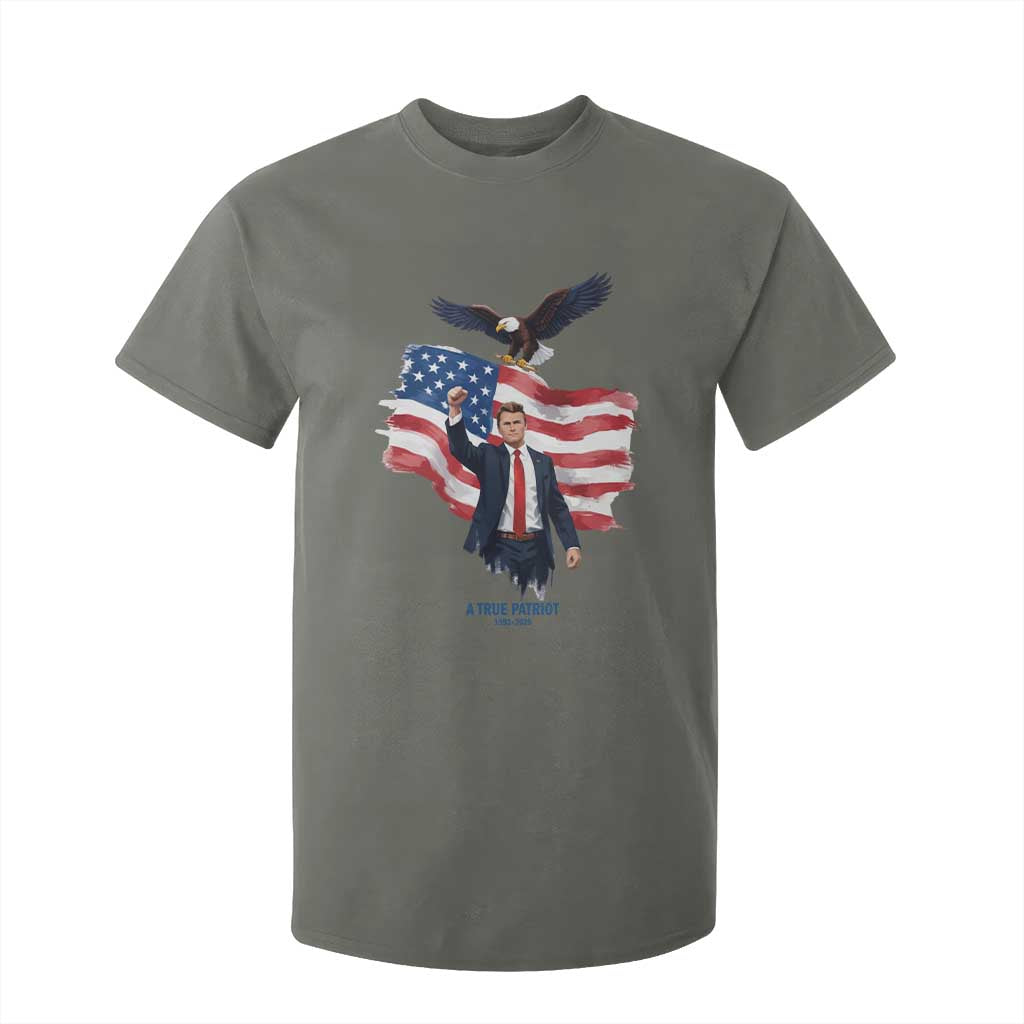 Charlie Kirk Tribute T Shirt For Kid A True Patriot American Flag Patriotic Eagle TS02 Military Green Print Your Wear