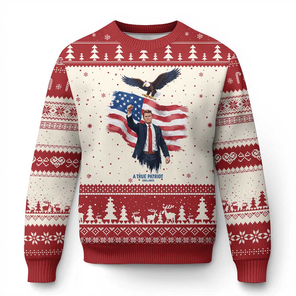 Charlie Kirk Tribute Ugly Christmas Sweater A True Patriot American Flag Patriotic Eagle TS02 Beige Red Print Your Wear