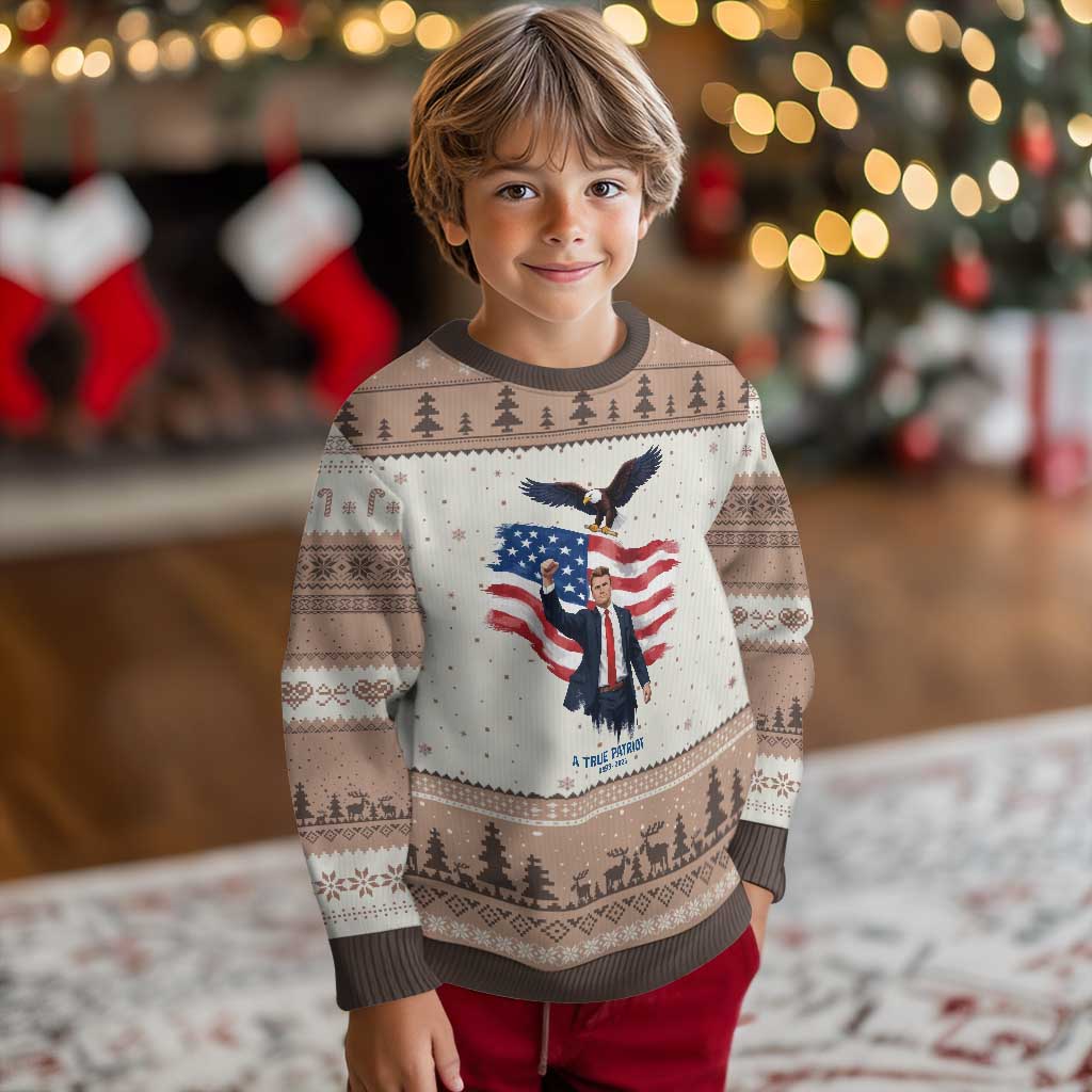 Charlie Kirk Tribute Ugly Christmas Sweater A True Patriot American Flag Patriotic Eagle TS02 Mocha Mousse Print Your Wear
