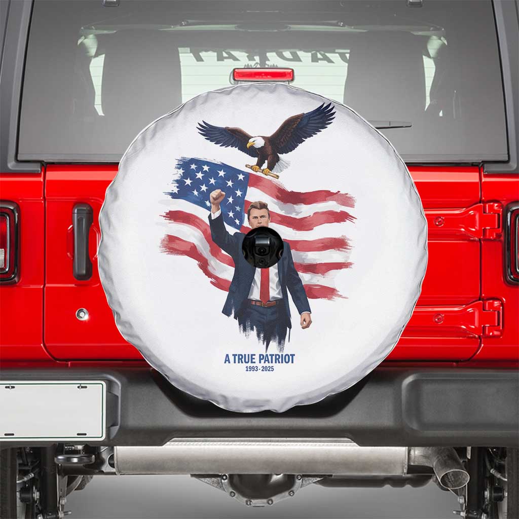 Charlie Kirk Tribute Spare Tire Cover A True Patriot American Flag Patriotic Eagle TS02 White Print Your Wear