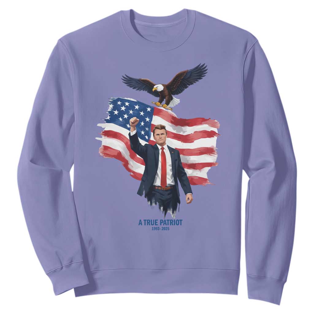 Charlie Kirk Tribute Sweatshirt A True Patriot American Flag Patriotic Eagle TS02 Violet Print Your Wear