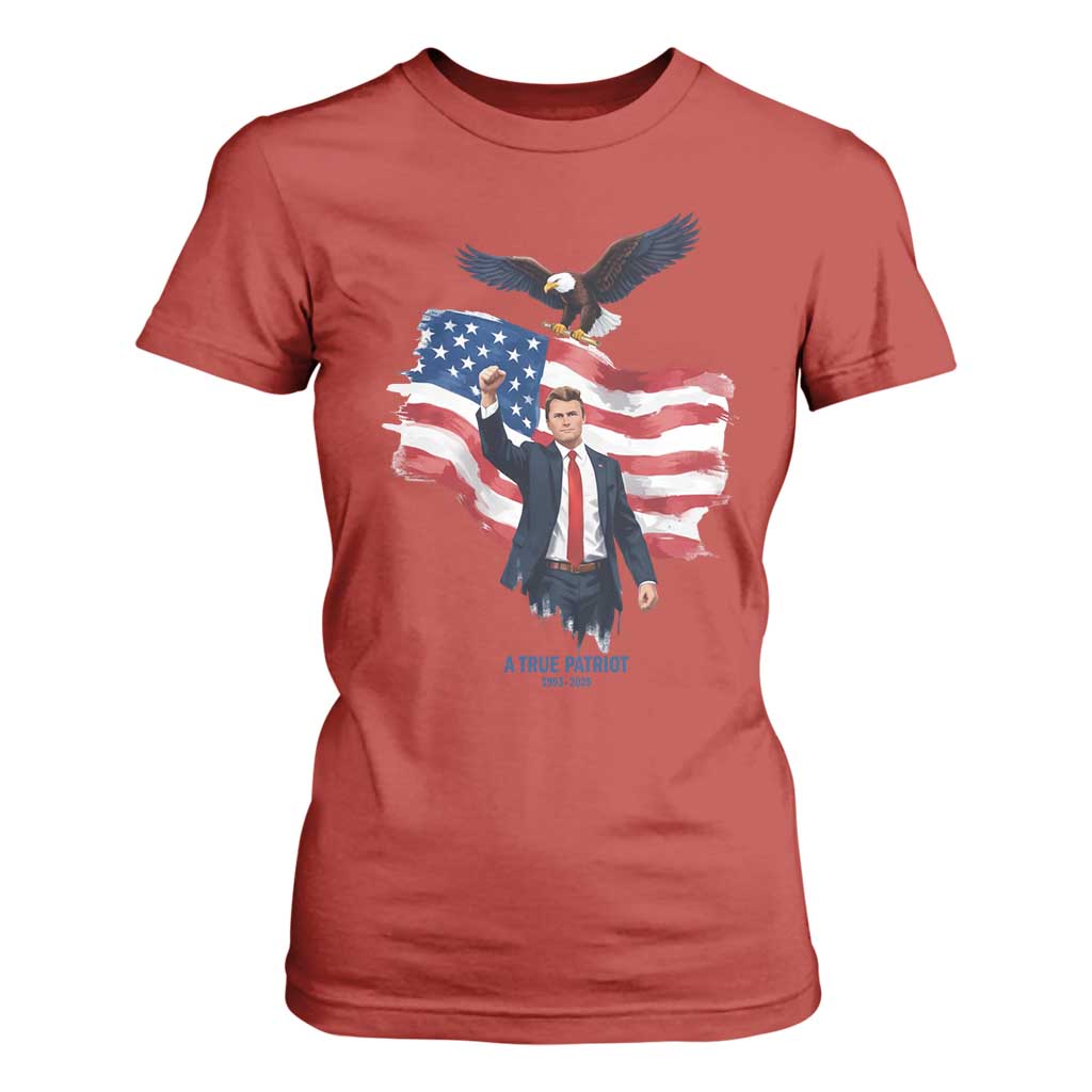 Charlie Kirk Tribute T Shirt For Women A True Patriot American Flag Patriotic Eagle TS02 Red Print Your Wear