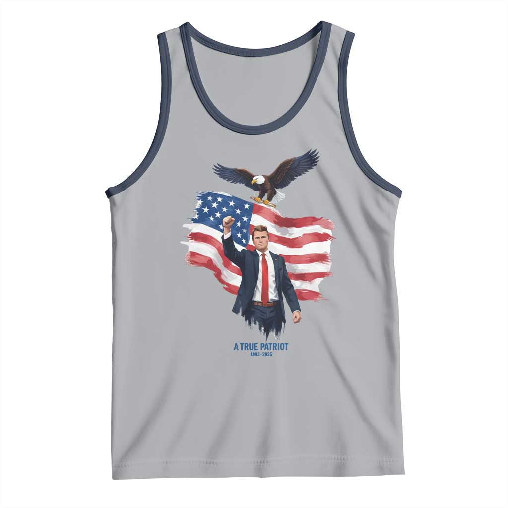 Charlie Kirk Tribute Tank Top A True Patriot American Flag Patriotic Eagle TS02 Athletic Heather Navy Print Your Wear