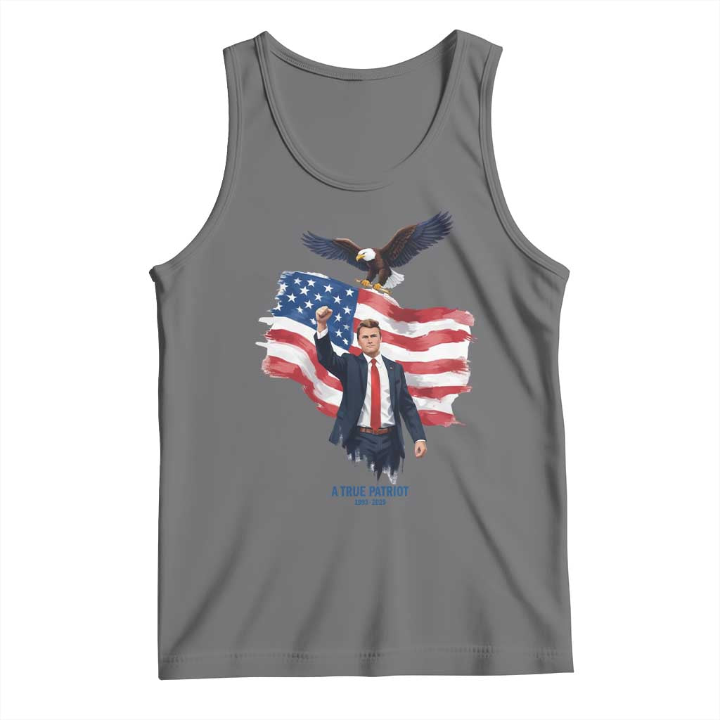 Charlie Kirk Tribute Tank Top A True Patriot American Flag Patriotic Eagle TS02 Black Heather Print Your Wear