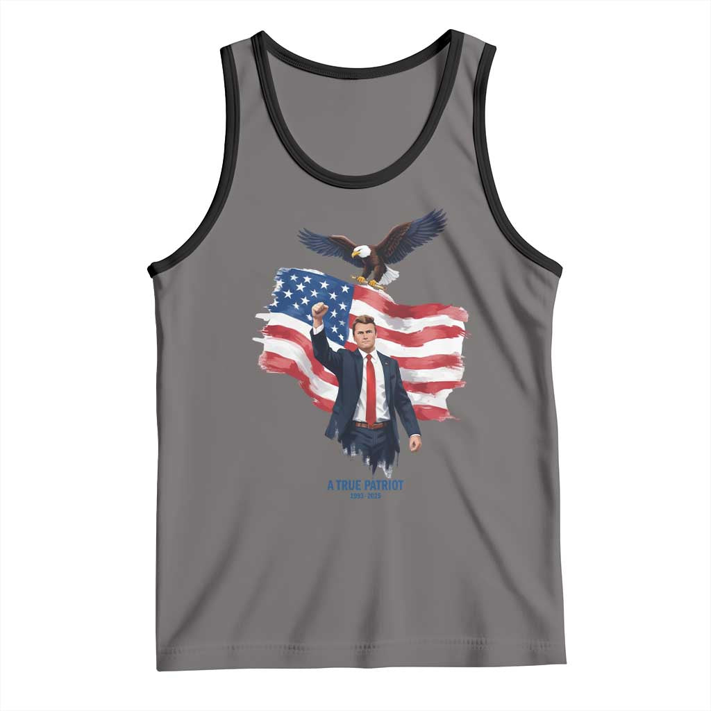 Charlie Kirk Tribute Tank Top A True Patriot American Flag Patriotic Eagle TS02 Deep Heather Black Print Your Wear