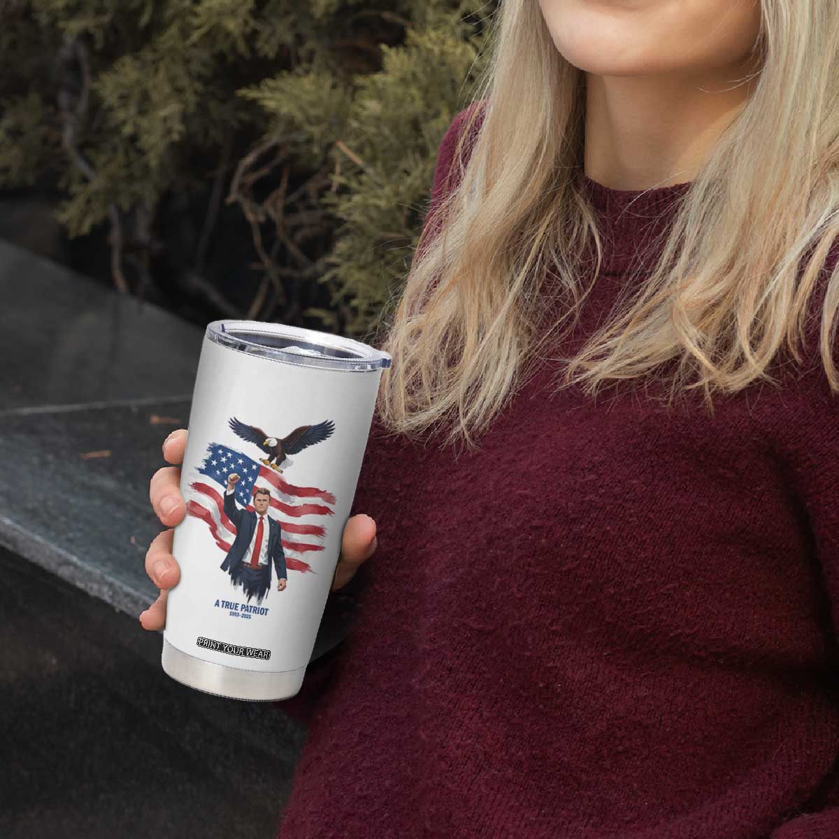 Charlie Kirk Tribute Tumbler Cup A True Patriot American Flag Patriotic Eagle TS02 Print Your Wear
