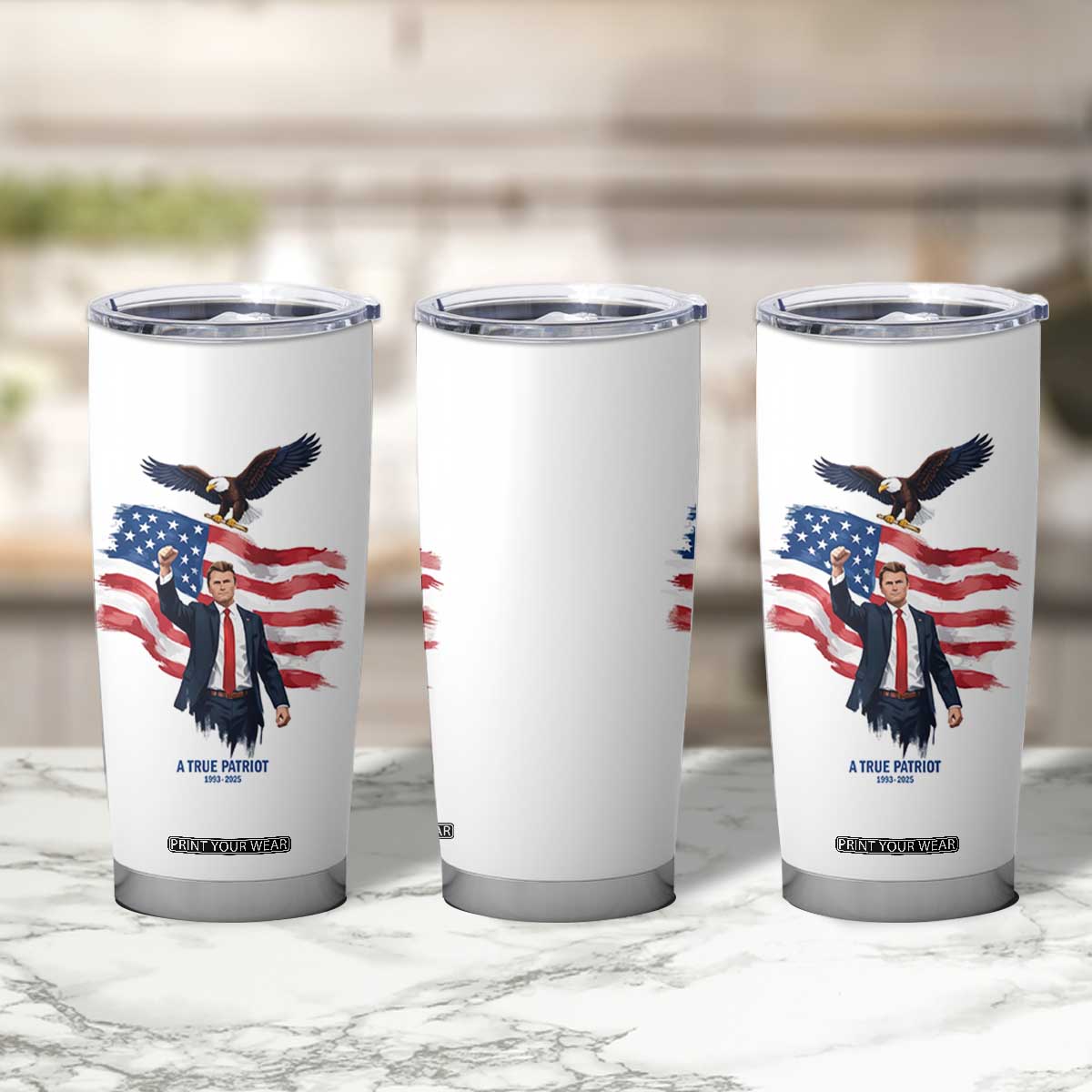 Charlie Kirk Tribute Tumbler Cup A True Patriot American Flag Patriotic Eagle TS02 Print Your Wear
