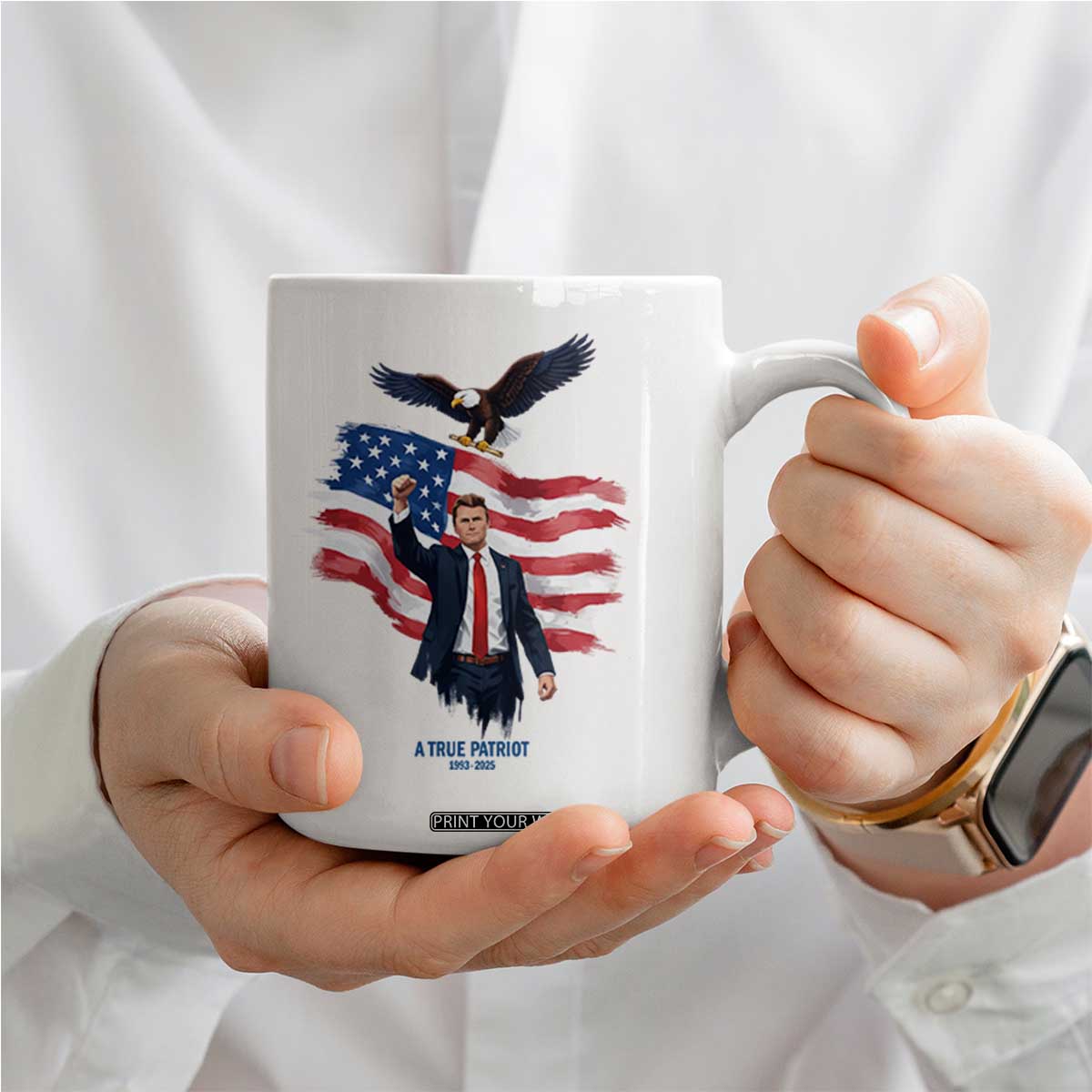 Charlie Kirk Tribute Coffee Mug A True Patriot American Flag Patriotic Eagle TS02 Print Your Wear