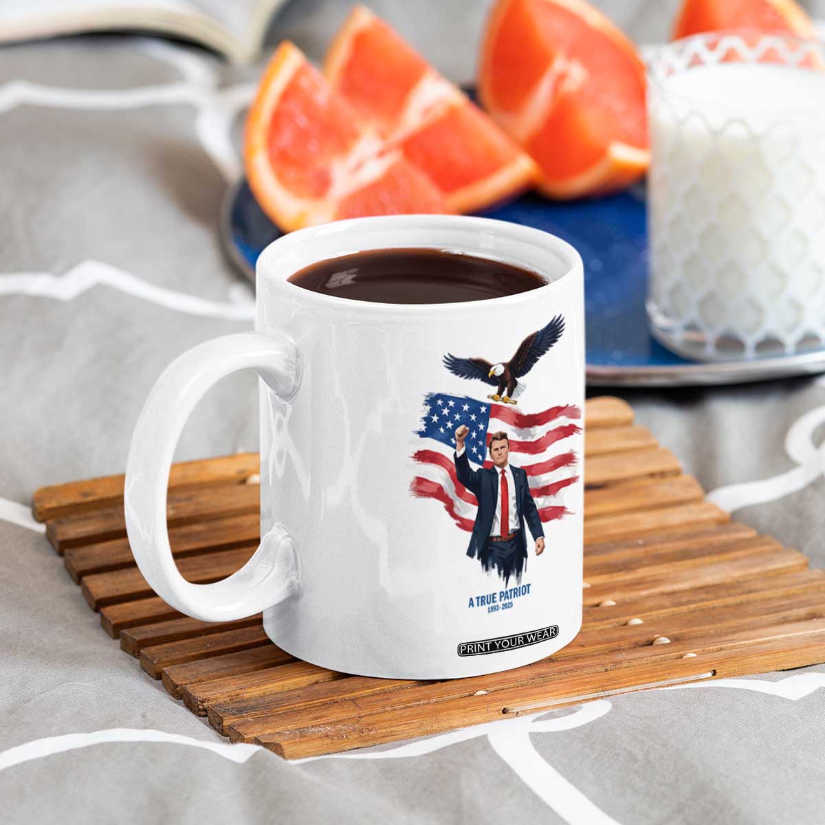 Charlie Kirk Tribute Coffee Mug A True Patriot American Flag Patriotic Eagle TS02 Print Your Wear