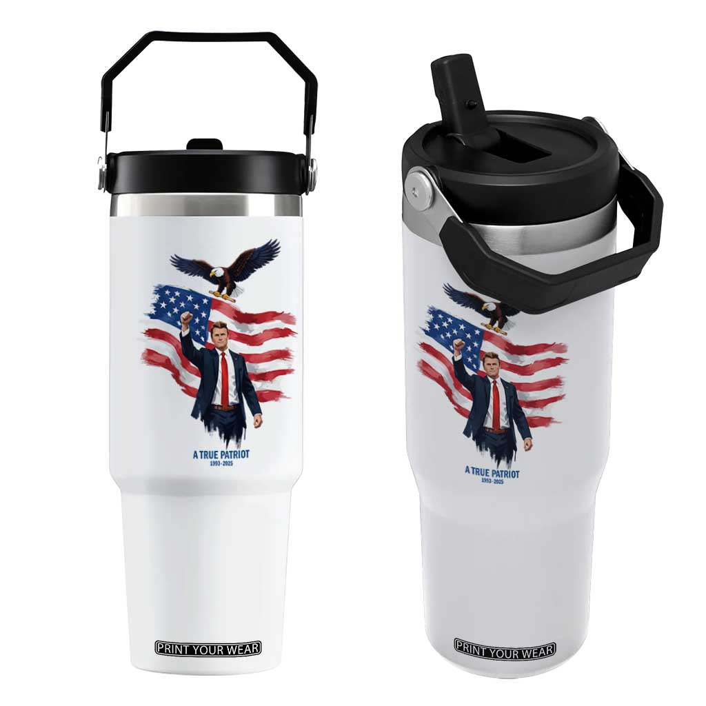 Charlie Kirk Tribute Flip Straw Tumbler A True Patriot American Flag Patriotic Eagle TS02 One Size: 30 oz White Print Your Wear