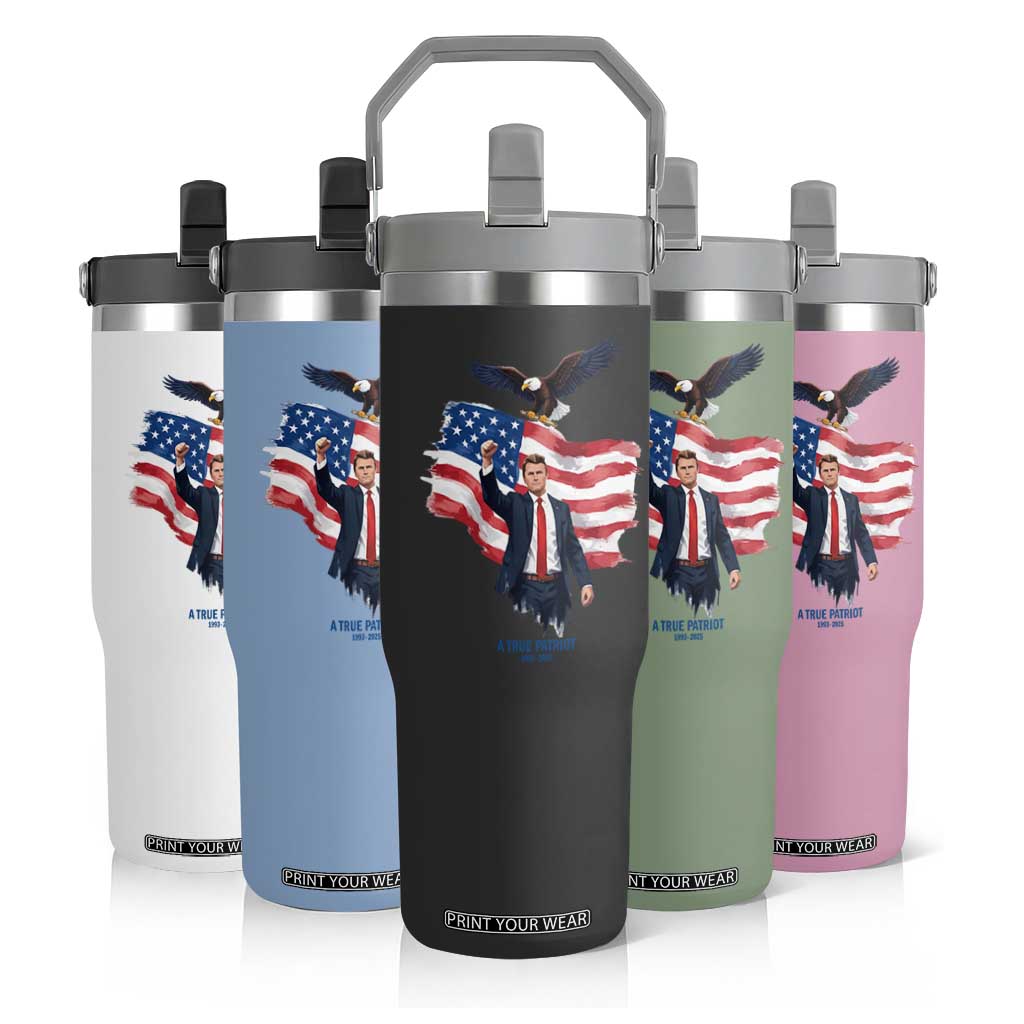 Charlie Kirk Tribute Flip Straw Tumbler A True Patriot American Flag Patriotic Eagle TS02 Print Your Wear