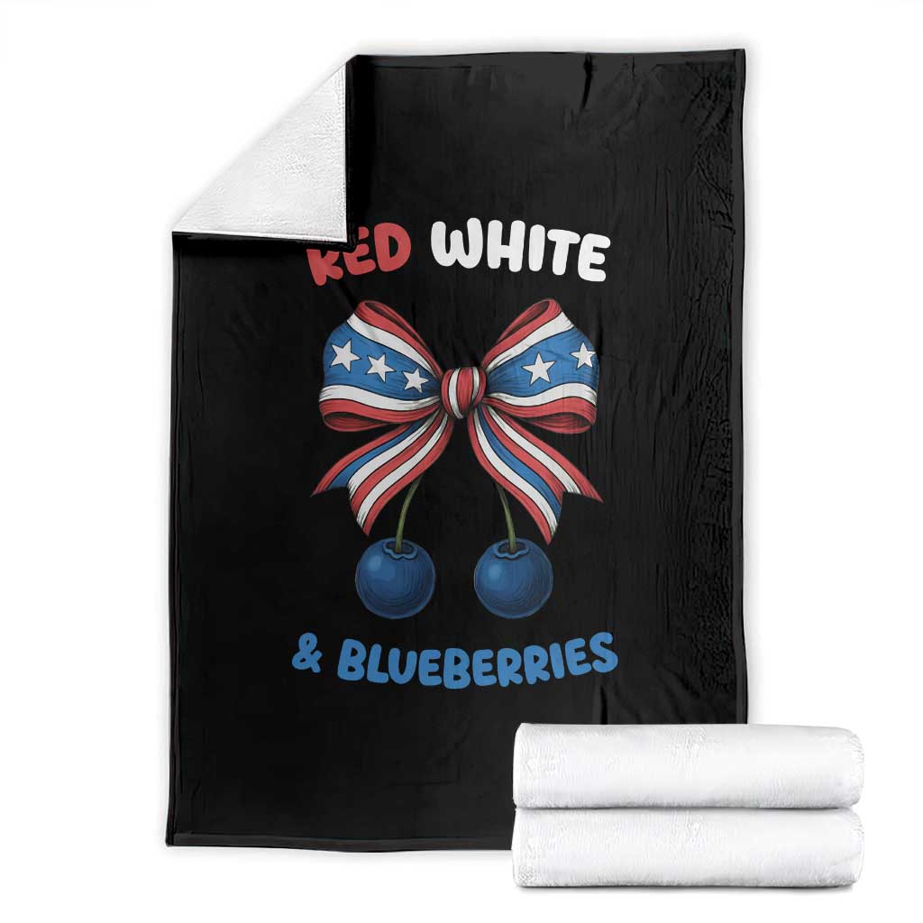 Red White and Blueberries Throw Blanket Retro Coquette Bow Vintage American Flag TS02 Black Print Your Wear