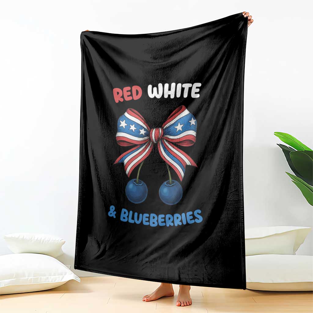 Red White and Blueberries Throw Blanket Retro Coquette Bow Vintage American Flag TS02 Print Your Wear