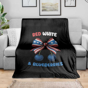 Red White and Blueberries Throw Blanket Retro Coquette Bow Vintage American Flag TS02 Print Your Wear