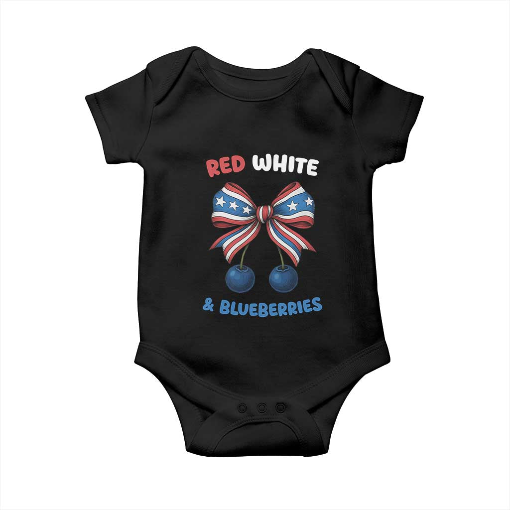 Red White and Blueberries Baby Onesie Retro Coquette Bow Vintage American Flag TS02 Black Print Your Wear