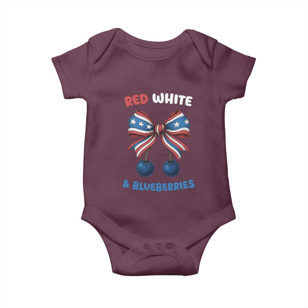 Red White and Blueberries Baby Onesie Retro Coquette Bow Vintage American Flag TS02 Maroon Print Your Wear