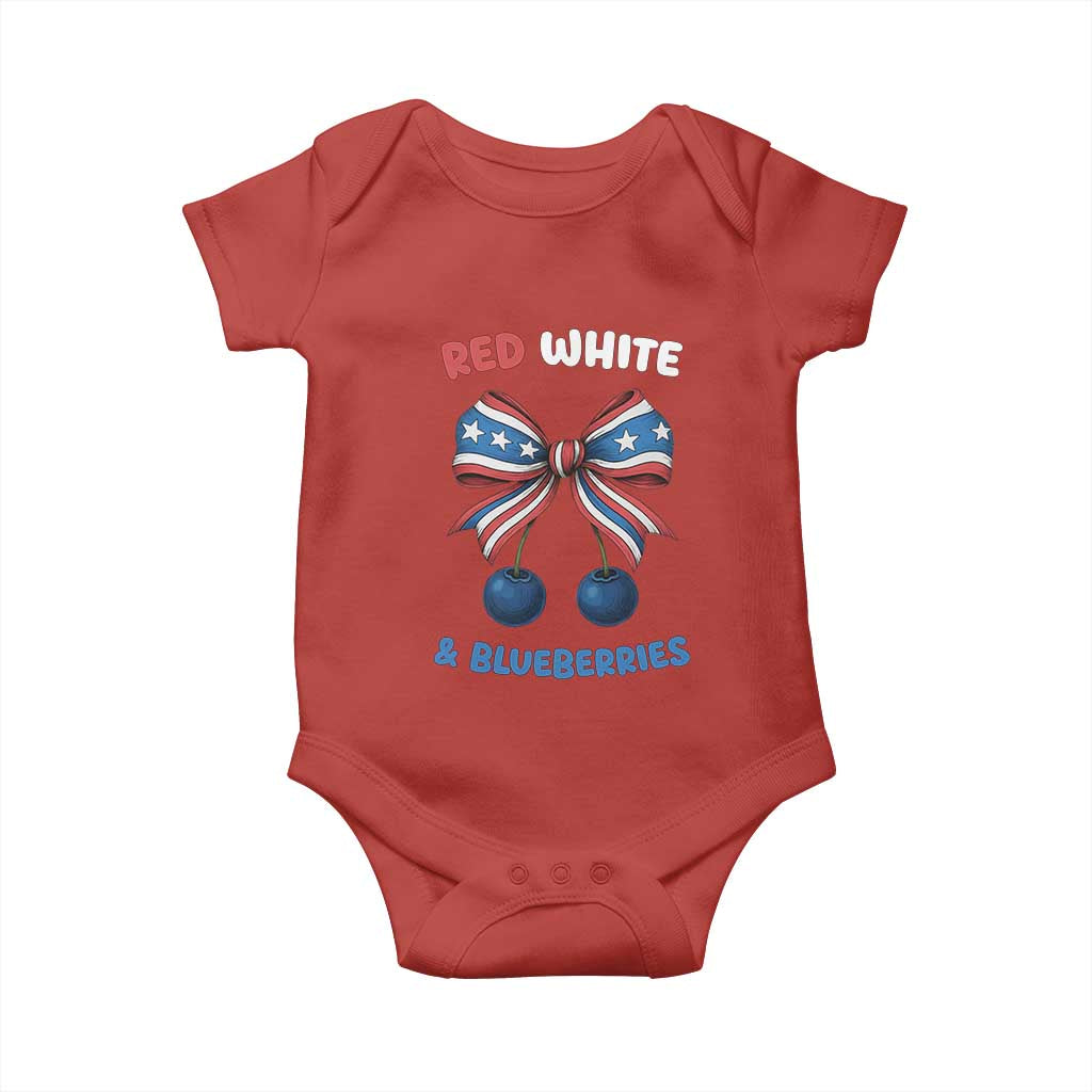 Red White and Blueberries Baby Onesie Retro Coquette Bow Vintage American Flag TS02 Red Print Your Wear