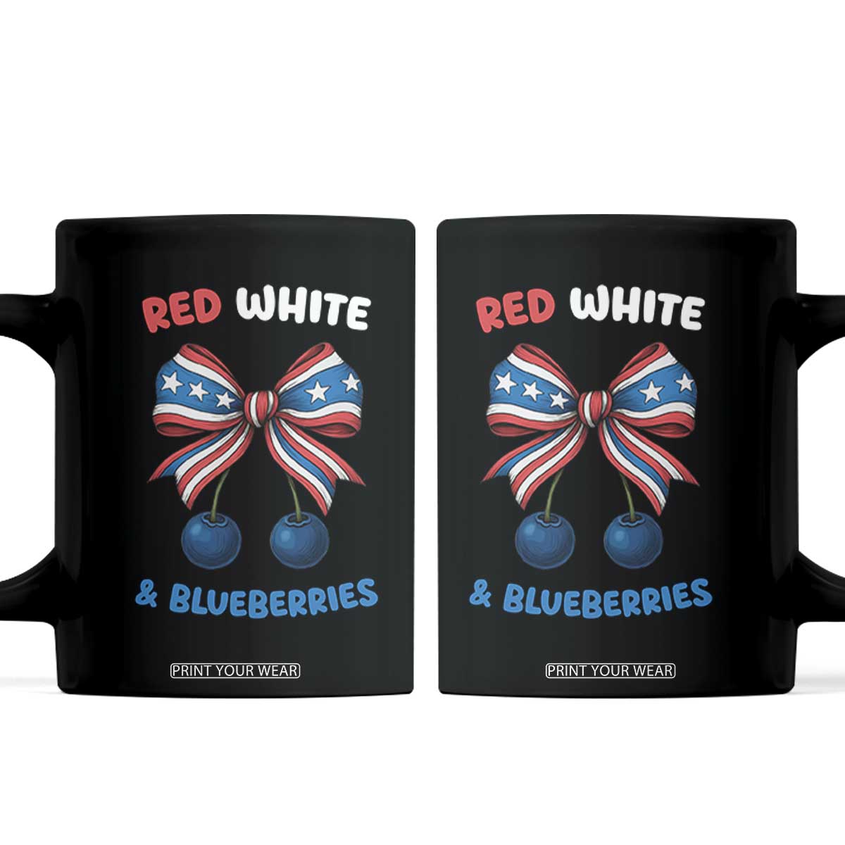 Red White and Blueberries Coffee Mug Retro Coquette Bow Vintage American Flag TS02 Black Print Your Wear