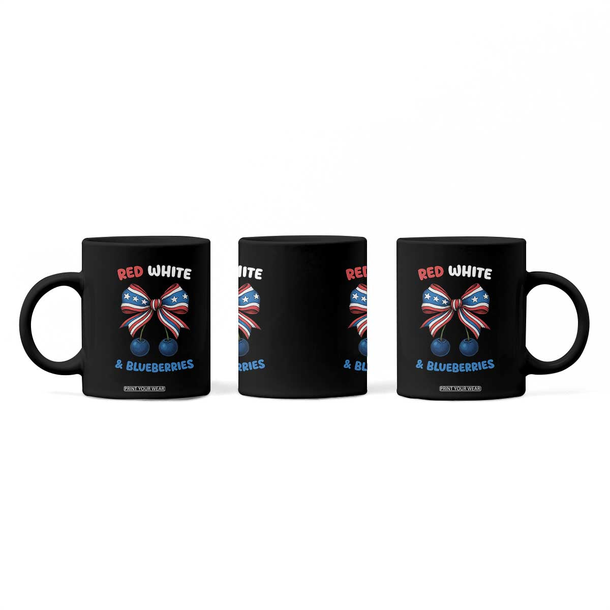 Red White and Blueberries Coffee Mug Retro Coquette Bow Vintage American Flag TS02 Print Your Wear