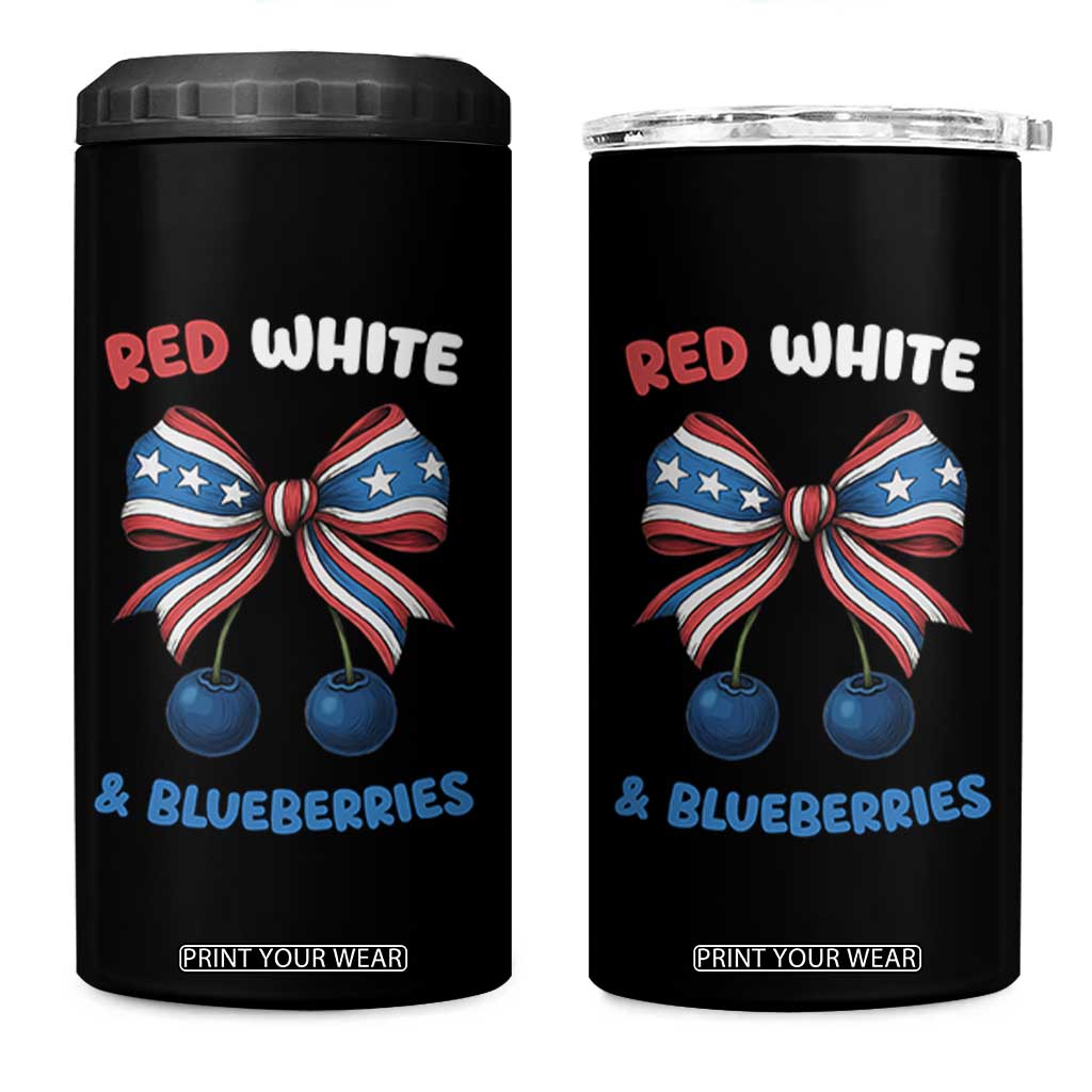 Red White and Blueberries 4 in 1 Can Cooler Tumbler Retro Coquette Bow Vintage American Flag TS02 One Size: 16 oz Black Print Your Wear
