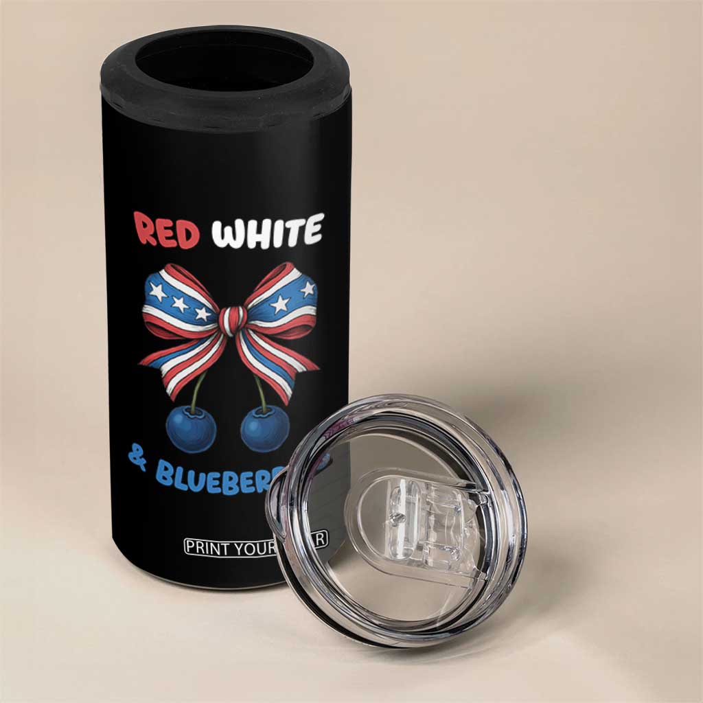 Red White and Blueberries 4 in 1 Can Cooler Tumbler Retro Coquette Bow Vintage American Flag TS02 Print Your Wear