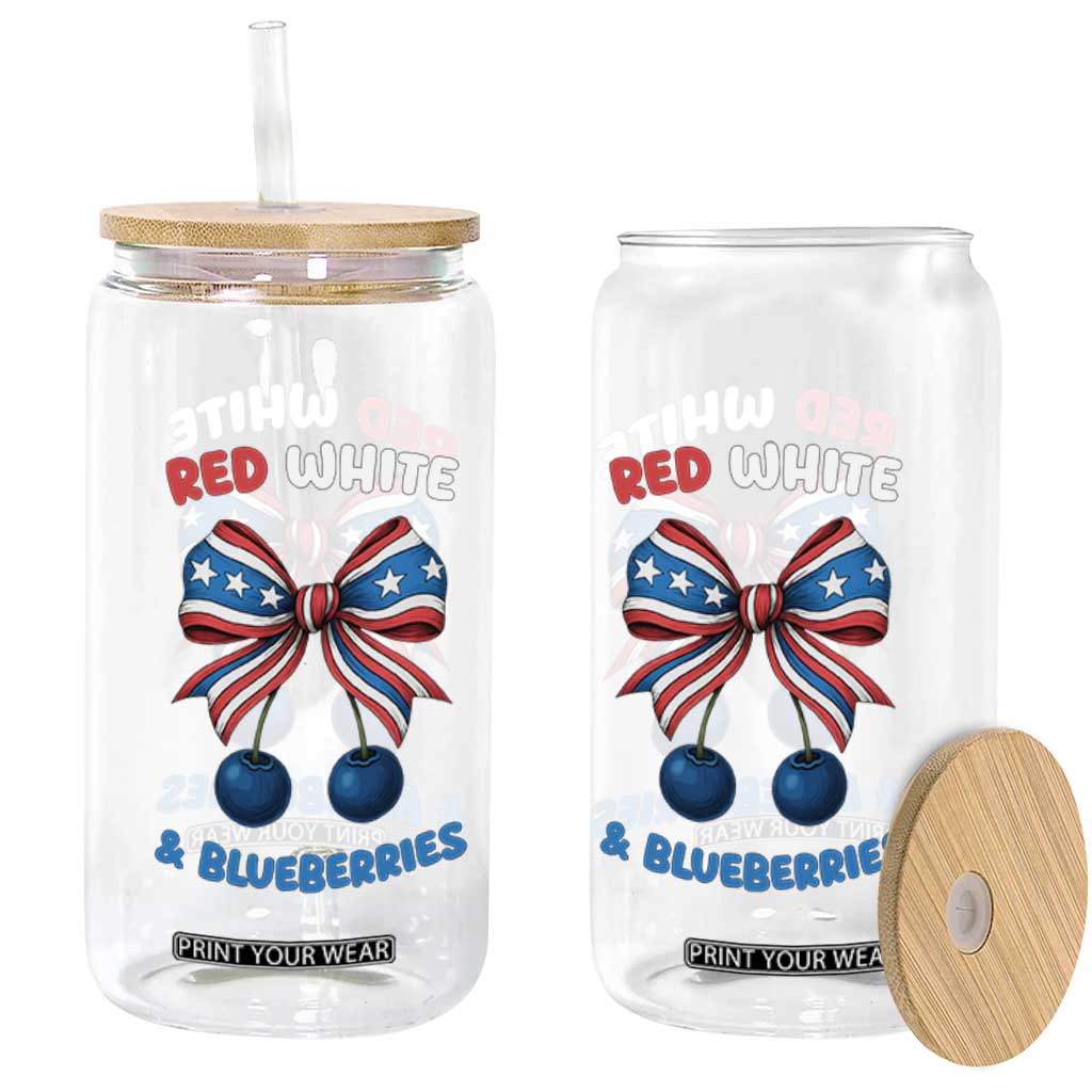 Red White and Blueberries Glass Can Retro Coquette Bow Vintage American Flag TS02 Print Your Wear