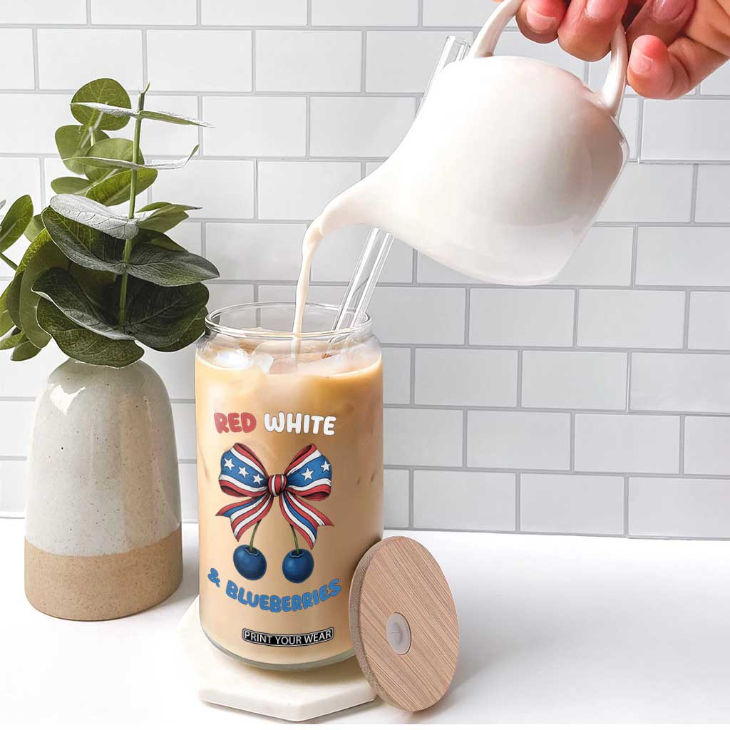 Red White and Blueberries Glass Can Retro Coquette Bow Vintage American Flag TS02 Print Your Wear