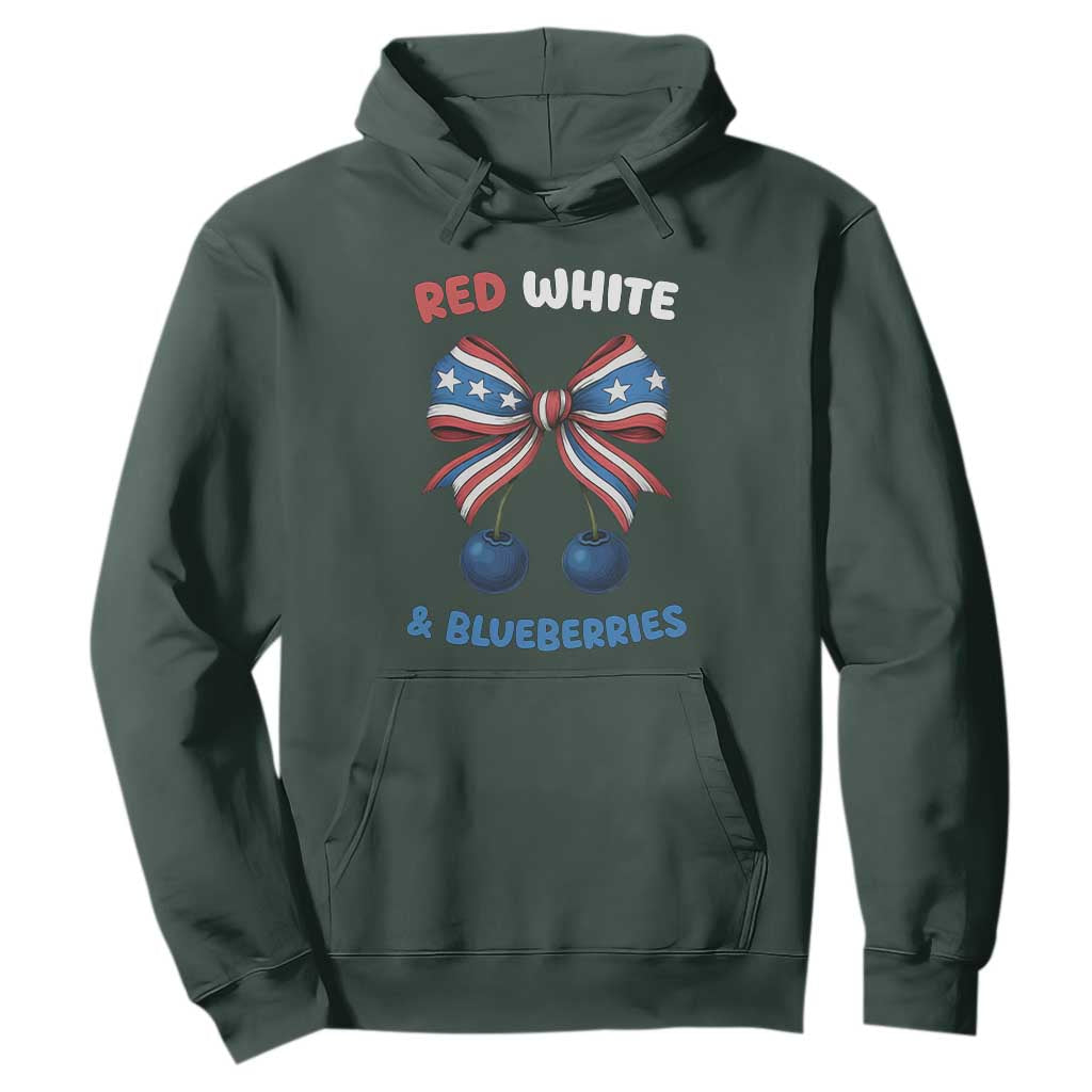 Red White and Blueberries Hoodie Retro Coquette Bow Vintage American Flag TS02 Dark Forest Green Print Your Wear