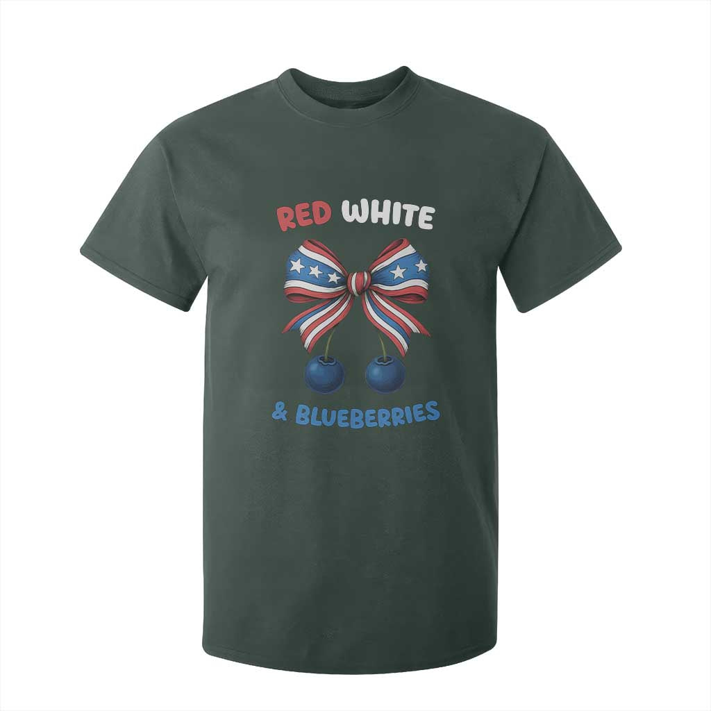 Red White and Blueberries T Shirt For Kid Retro Coquette Bow Vintage American Flag TS02 Dark Forest Green Print Your Wear