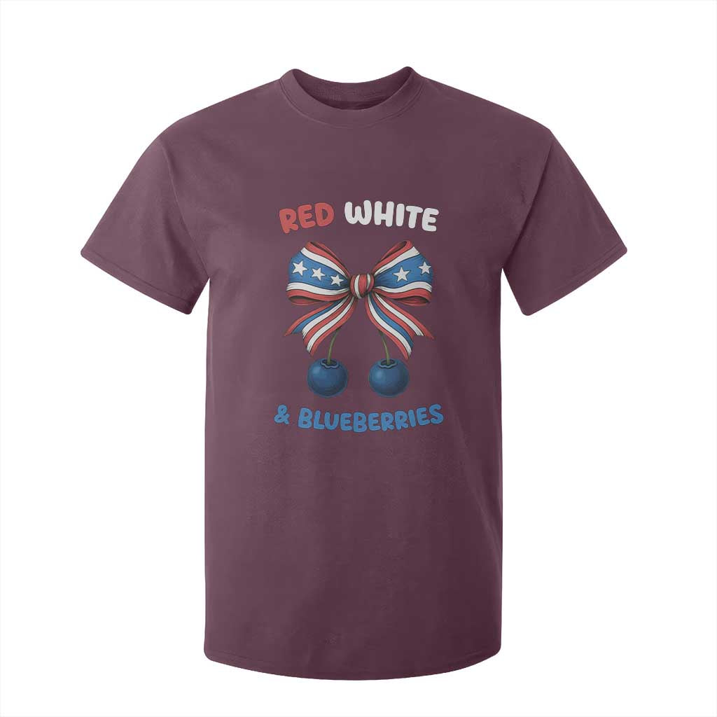 Red White and Blueberries T Shirt For Kid Retro Coquette Bow Vintage American Flag TS02 Maroon Print Your Wear