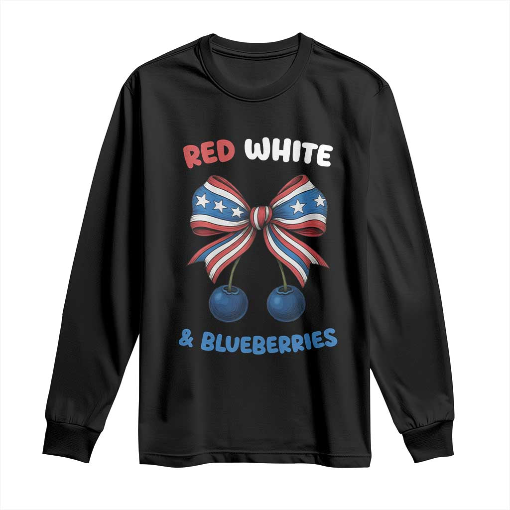 Red White and Blueberries Long Sleeve Shirt Retro Coquette Bow Vintage American Flag TS02 Black Print Your Wear