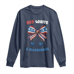 Red White and Blueberries Long Sleeve Shirt Retro Coquette Bow Vintage American Flag TS02 Navy Print Your Wear