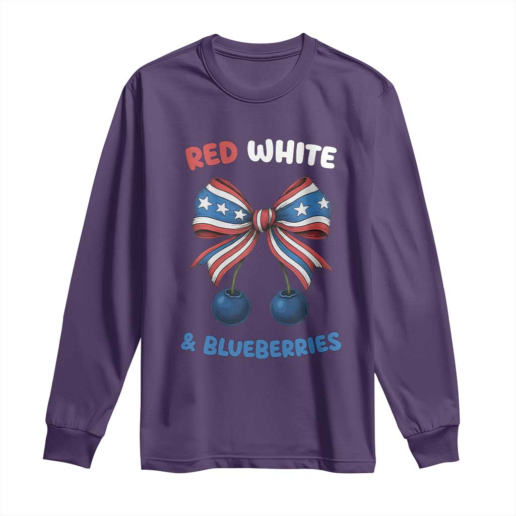 Red White and Blueberries Long Sleeve Shirt Retro Coquette Bow Vintage American Flag TS02 Purple Print Your Wear