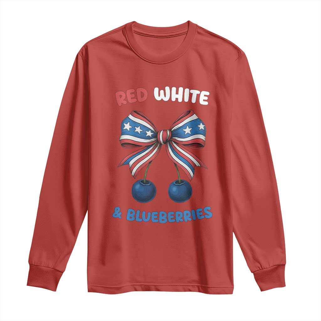 Red White and Blueberries Long Sleeve Shirt Retro Coquette Bow Vintage American Flag TS02 Red Print Your Wear