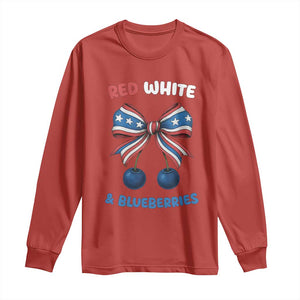 Red White and Blueberries Long Sleeve Shirt Retro Coquette Bow Vintage American Flag TS02 Red Print Your Wear