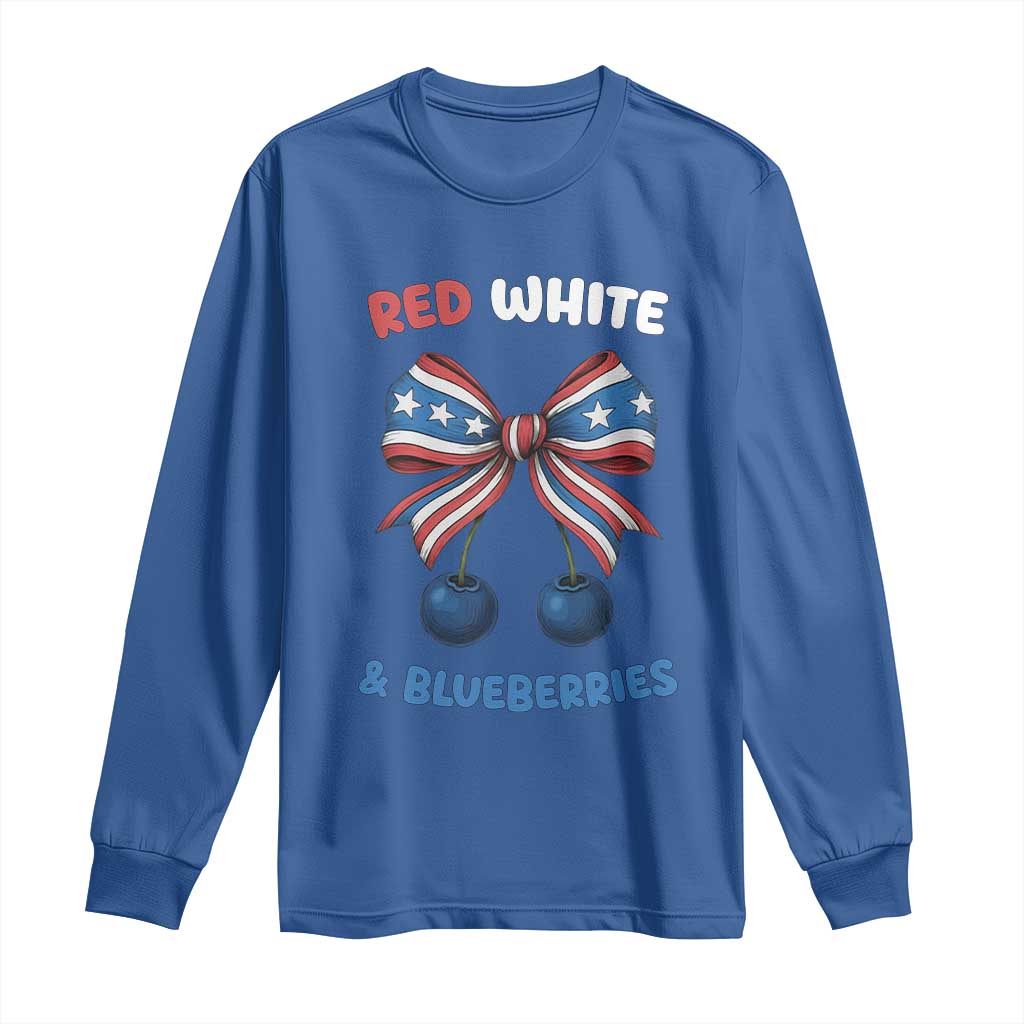 Red White and Blueberries Long Sleeve Shirt Retro Coquette Bow Vintage American Flag TS02 Royal Blue Print Your Wear