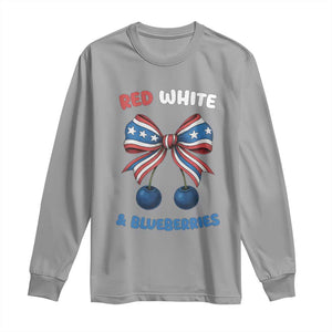Red White and Blueberries Long Sleeve Shirt Retro Coquette Bow Vintage American Flag TS02 Sport Gray Print Your Wear