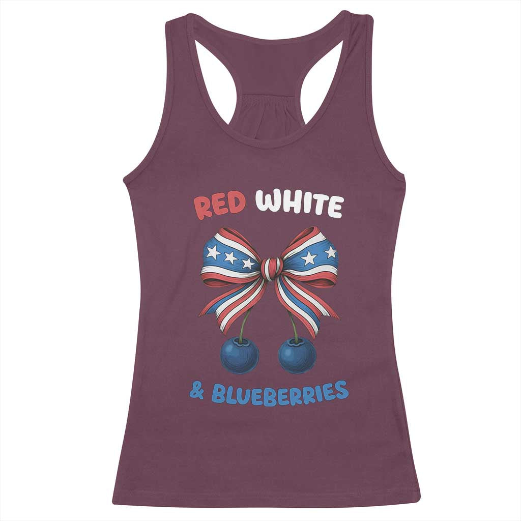 Red White and Blueberries Racerback Tank Top Retro Coquette Bow Vintage American Flag TS02 Maroon Print Your Wear
