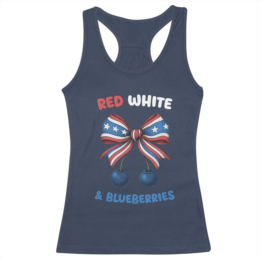 Red White and Blueberries Racerback Tank Top Retro Coquette Bow Vintage American Flag TS02 Navy Print Your Wear